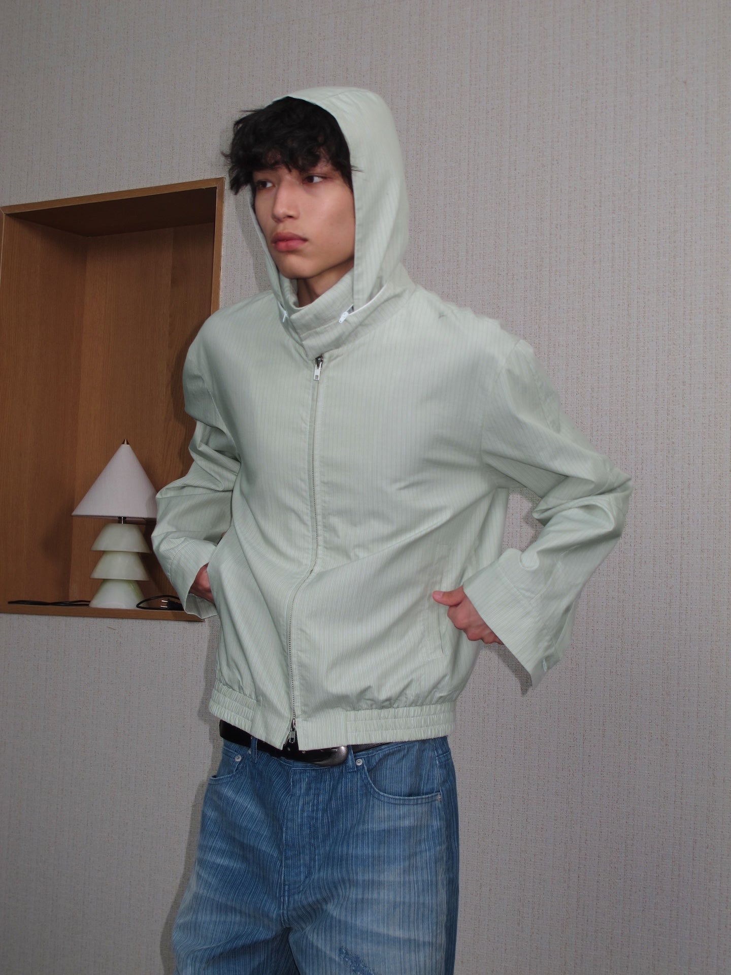 JCAESAR  Dusky‑green striped hooded jacket