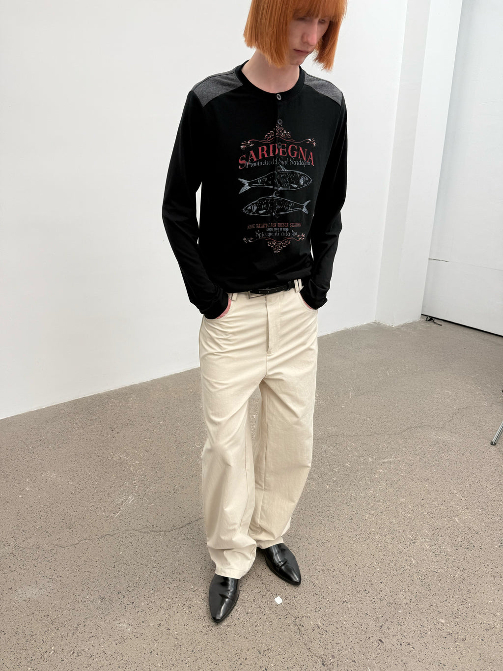 JCAESAR Sardine‑panel Henley long‑sleeve shirt