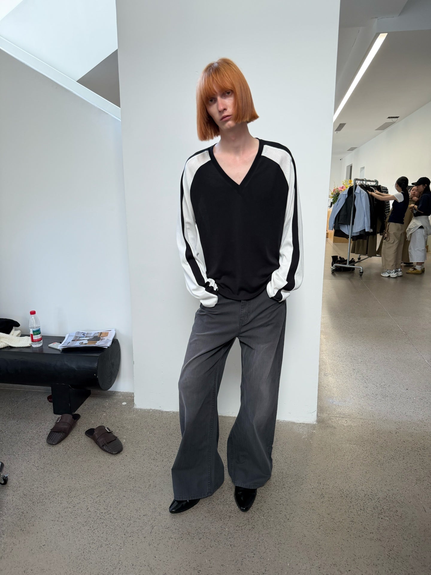 JCAESAR Contrast‑color raglan hockey long‑sleeve shirt