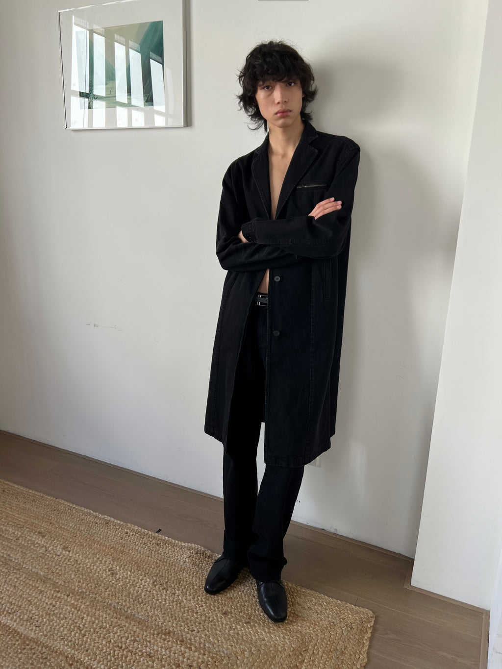 JCAESAR Honeycomb-Washed Denim Overcoat