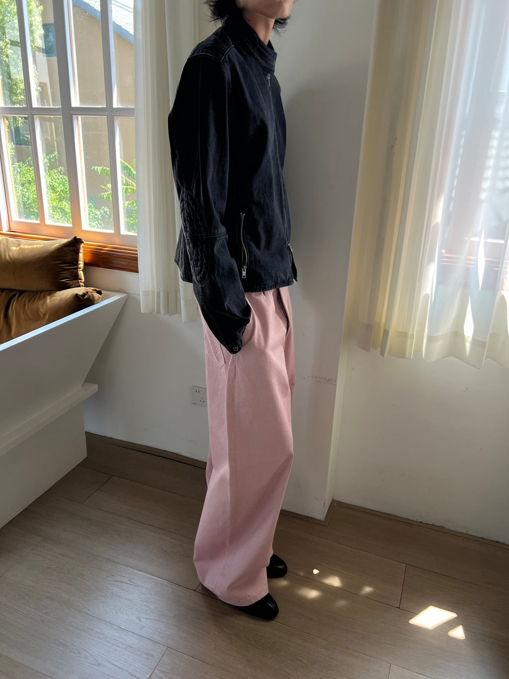 JCAESAR Metallic Thread Glitter Wide-Leg Jeans