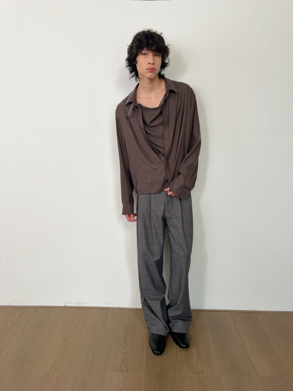 JCAESAR Cupro Draped-Neck Shirt