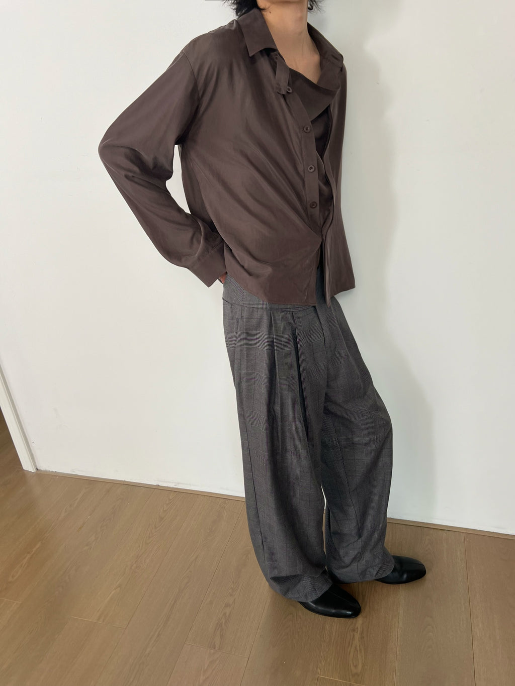 JCAESAR Cupro Draped-Neck Shirt