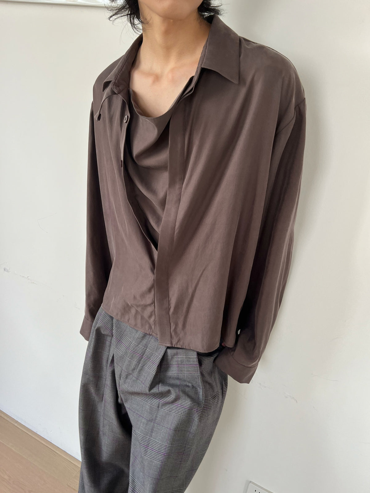 JCAESAR Cupro Draped-Neck Shirt