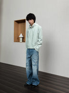 JCAESAR  Dusky‑green striped hooded jacket