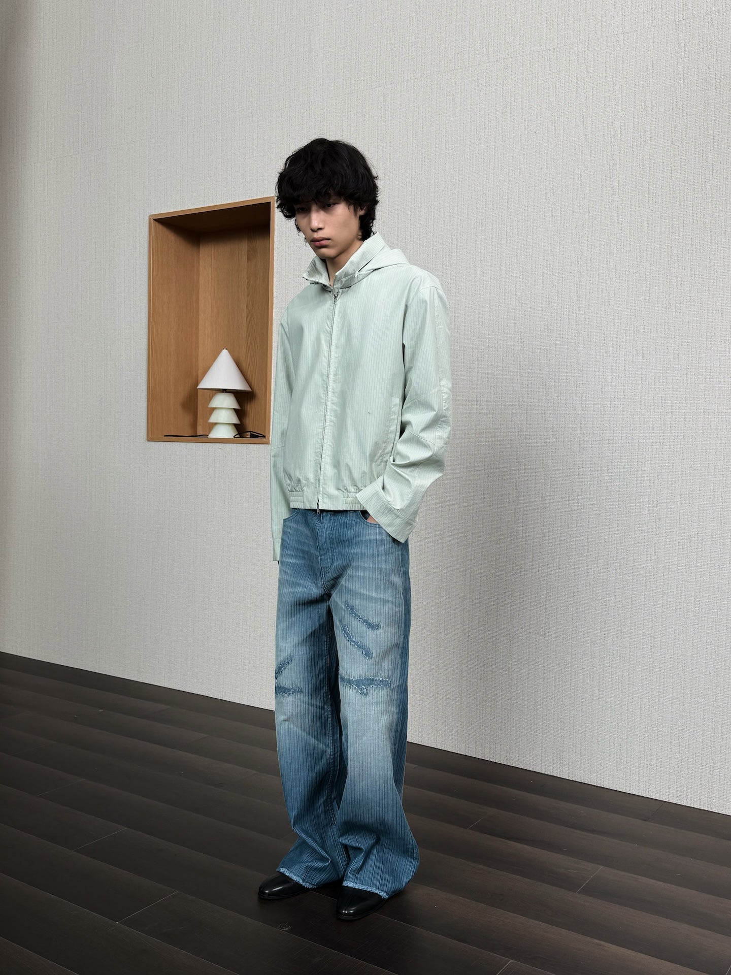 JCAESAR  Dusky‑green striped hooded jacket