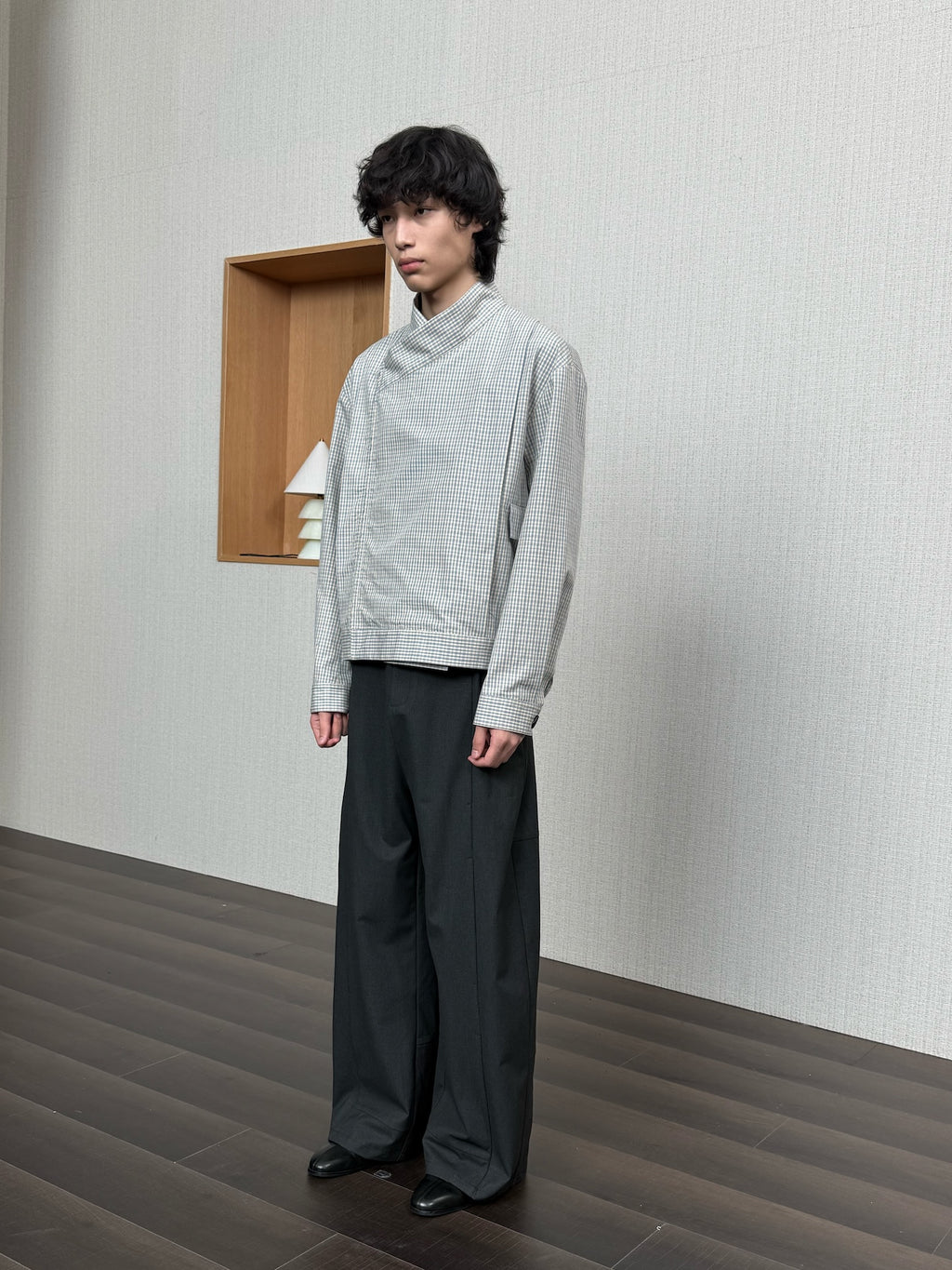 JCAESAR Cross‑collar mesh pleated jacket