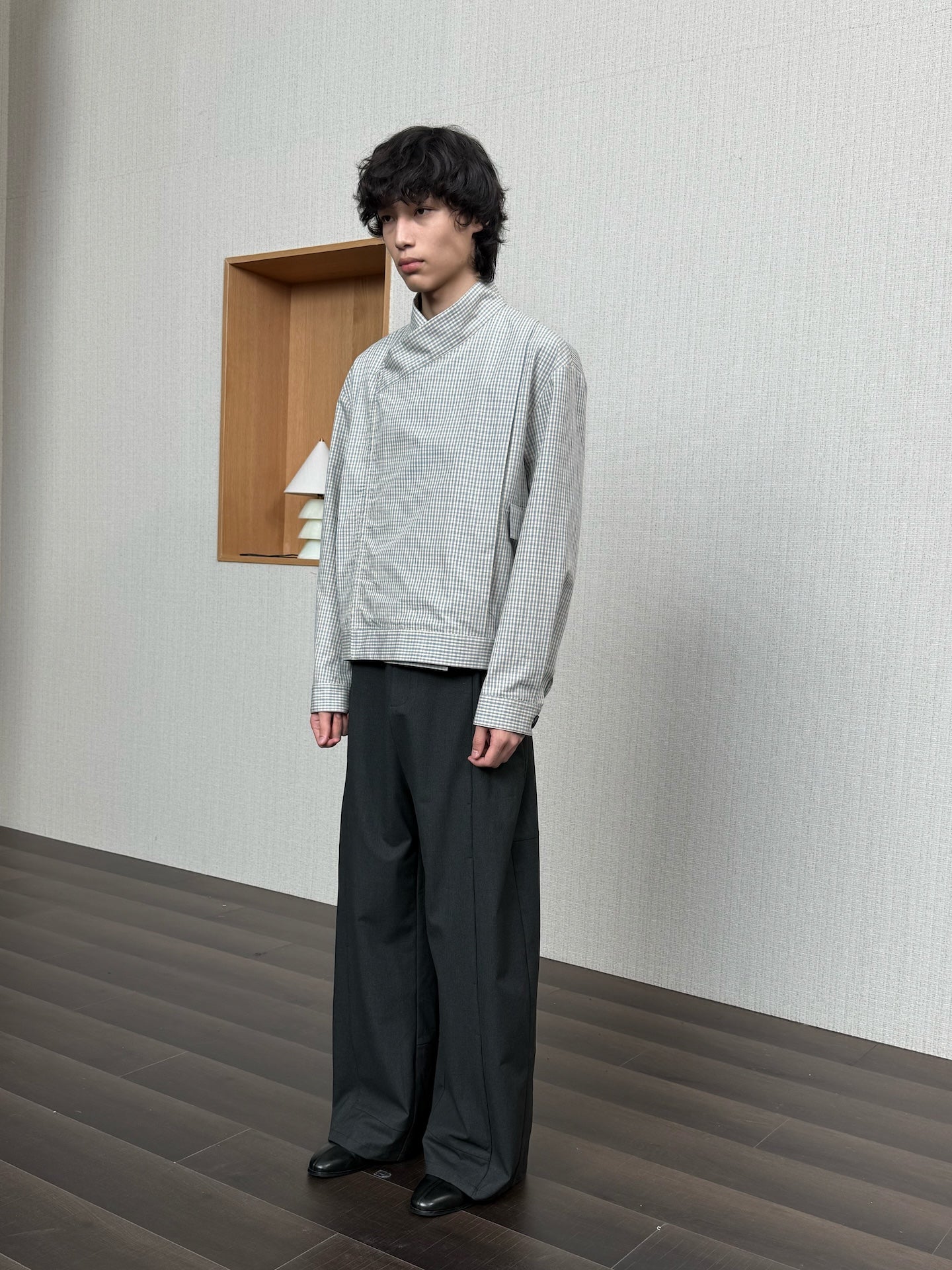 JCAESAR Cross‑collar mesh pleated jacket