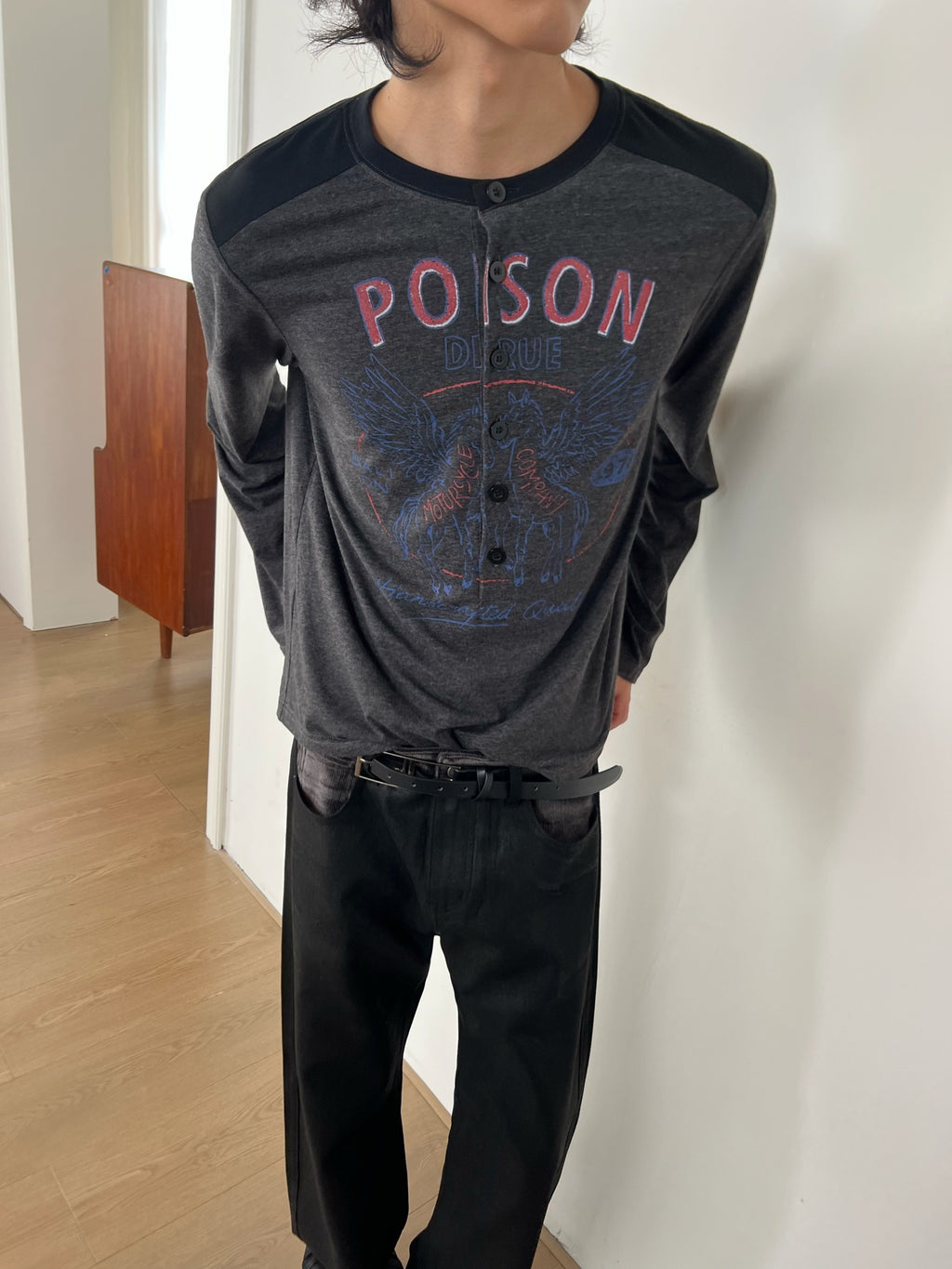 JCAESAR Motorcycle Pegasus Print Long-Sleeve Shirt