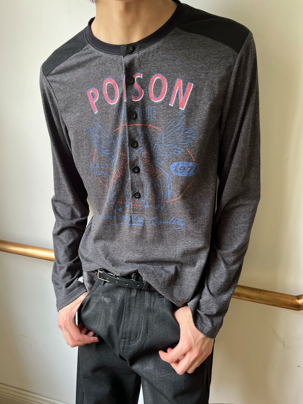 JCAESAR Motorcycle Pegasus Print Long-Sleeve Shirt