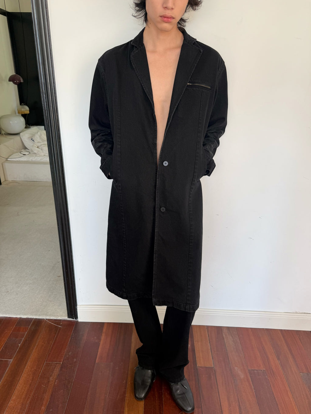JCAESAR Honeycomb-Washed Denim Overcoat