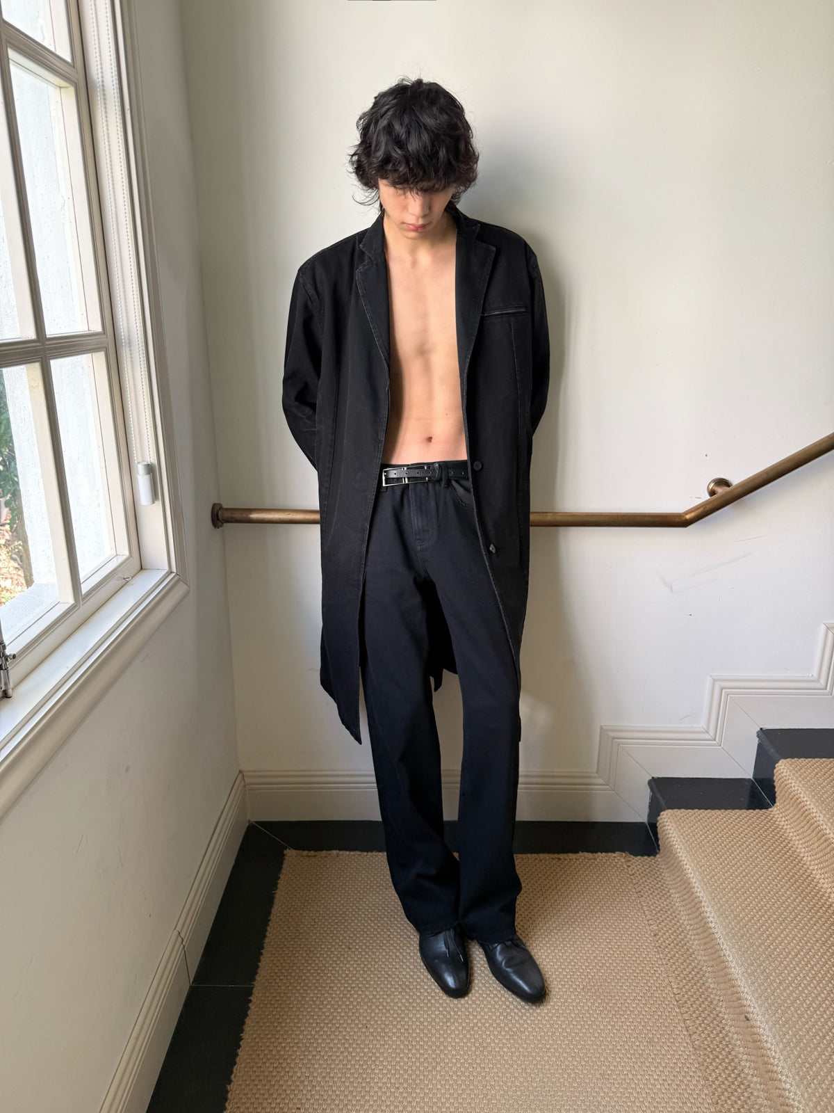 JCAESAR Honeycomb-Washed Denim Overcoat