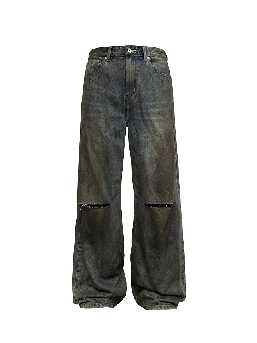 JCAESAR Bloodstain Knife Cut Denim Jeans - jcaesarclo