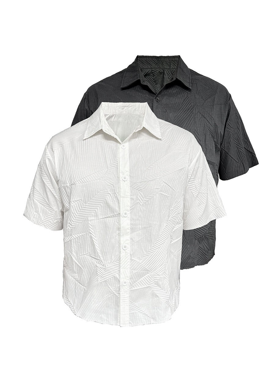 JCAESAR Fallen Leaves Textured Short Sleeve Shirt - jcaesarclo