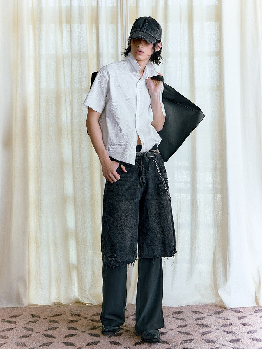 JCAESAR Fallen Leaves Textured Short Sleeve Shirt - jcaesarclo