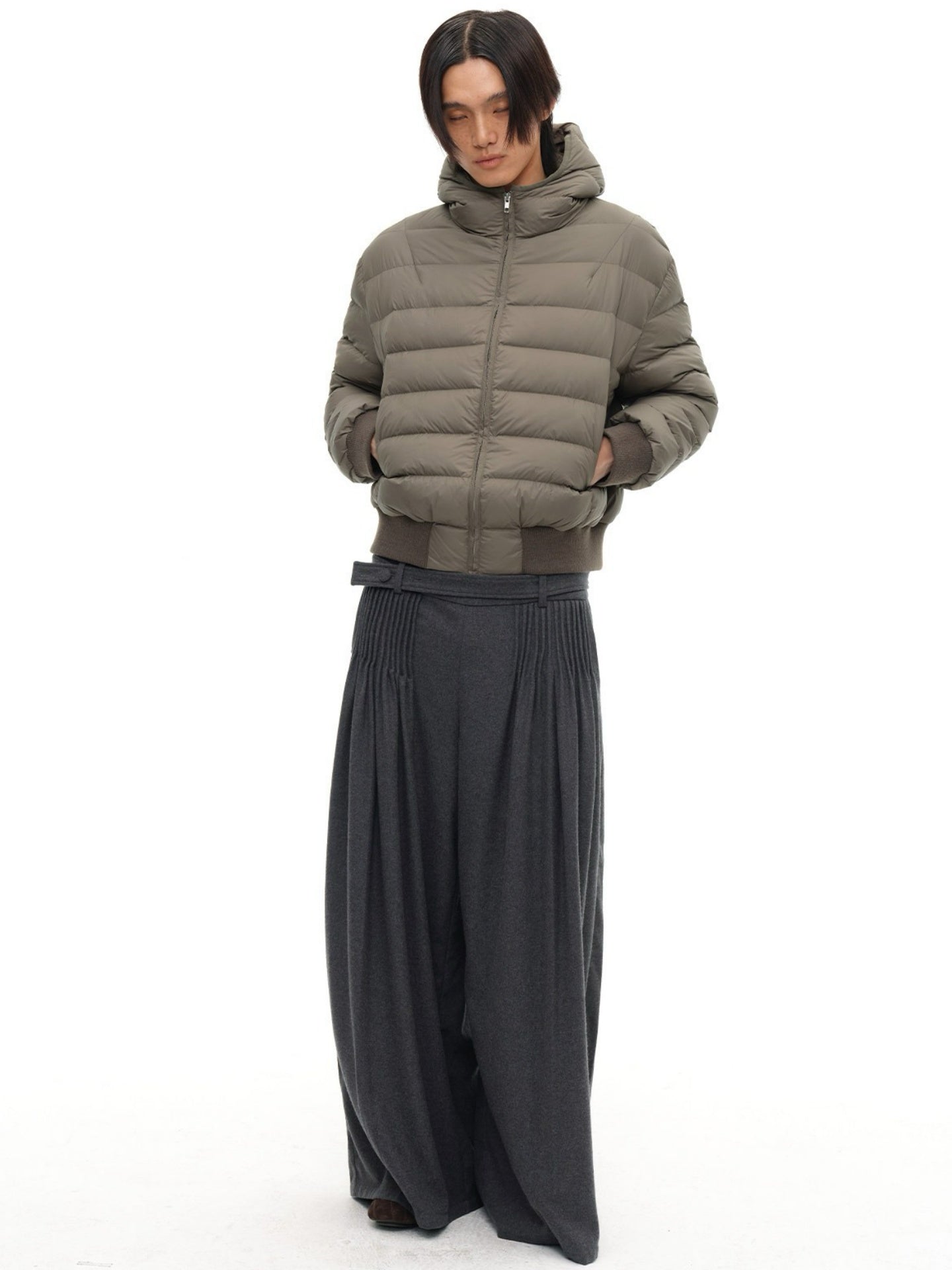 JCAESAR Loose‑Fit Hooded Baffle Down Jacket