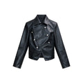 JCAESAR WOMEN Napoleon-Style Asymmetric Collar Leather Jacket