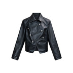 JCAESAR WOMEN Napoleon-Style Asymmetric Collar Leather Jacket