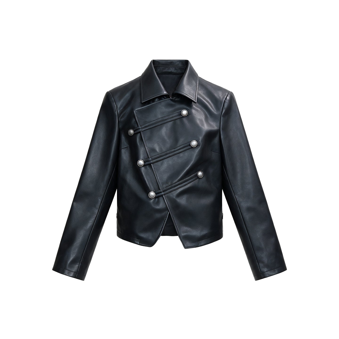 JCAESAR WOMEN Napoleon-Style Asymmetric Collar Leather Jacket