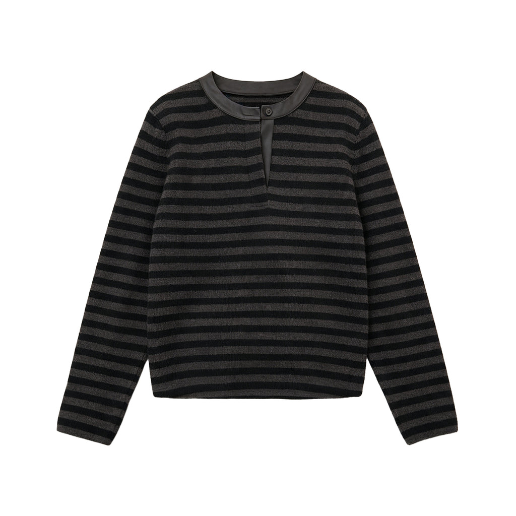 JCAESAR WOMEN Striped Leather-Paneled Top