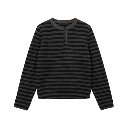 JCAESAR WOMEN Striped Leather-Paneled Top