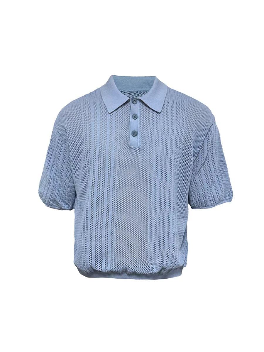 JCAESAR Cut‑Out Ribbed Polo‑Collar Short‑Sleeve Top - jcaesarclo