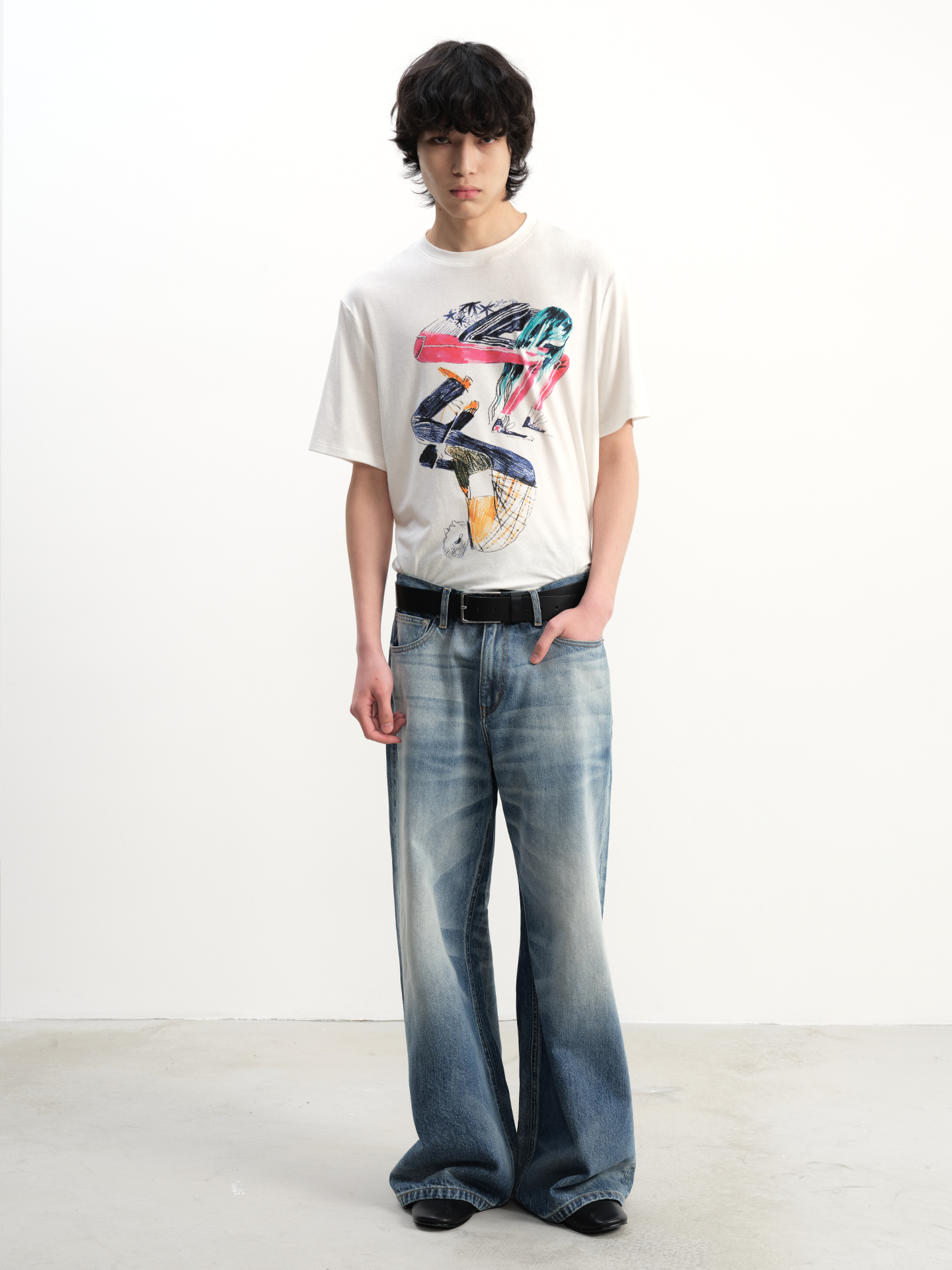 JCAESAR Gray-Blue Wide-Leg Jeans