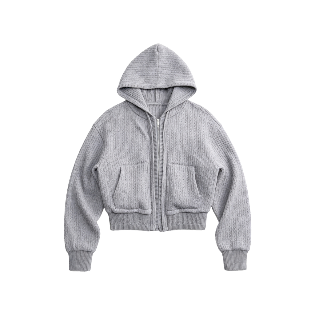JCAESAR WOMEN Cable-Knit Ribbed Down Sweatshirt