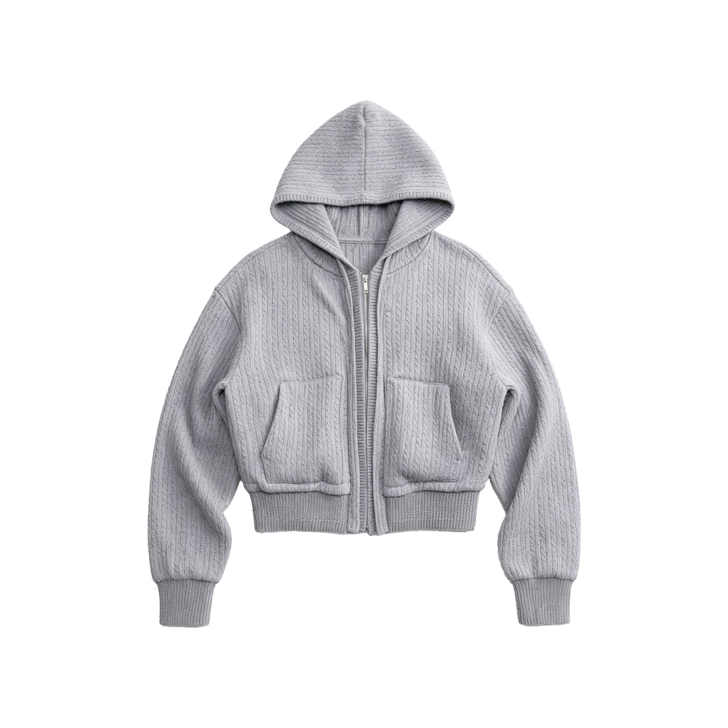 JCAESAR WOMEN Cable-Knit Ribbed Down Sweatshirt