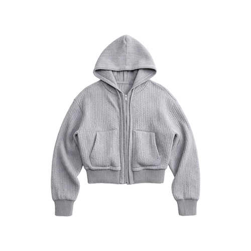 JCAESAR WOMEN Cable-Knit Ribbed Down Sweatshirt
