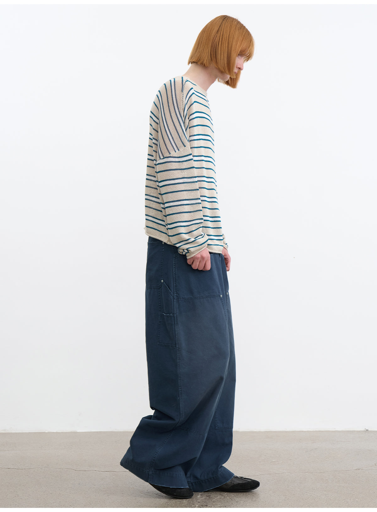 JCAESAR Front Patch Pocket Washed Blue Mud Denim Wide Leg Pants