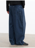 JCAESAR Front Patch Pocket Washed Blue Mud Denim Wide Leg Pants