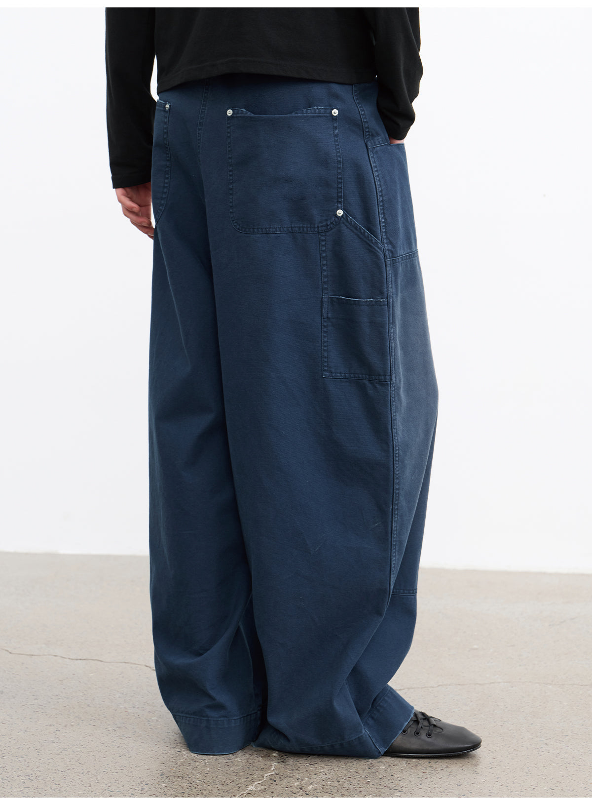 JCAESAR Front Patch Pocket Washed Blue Mud Denim Wide Leg Pants