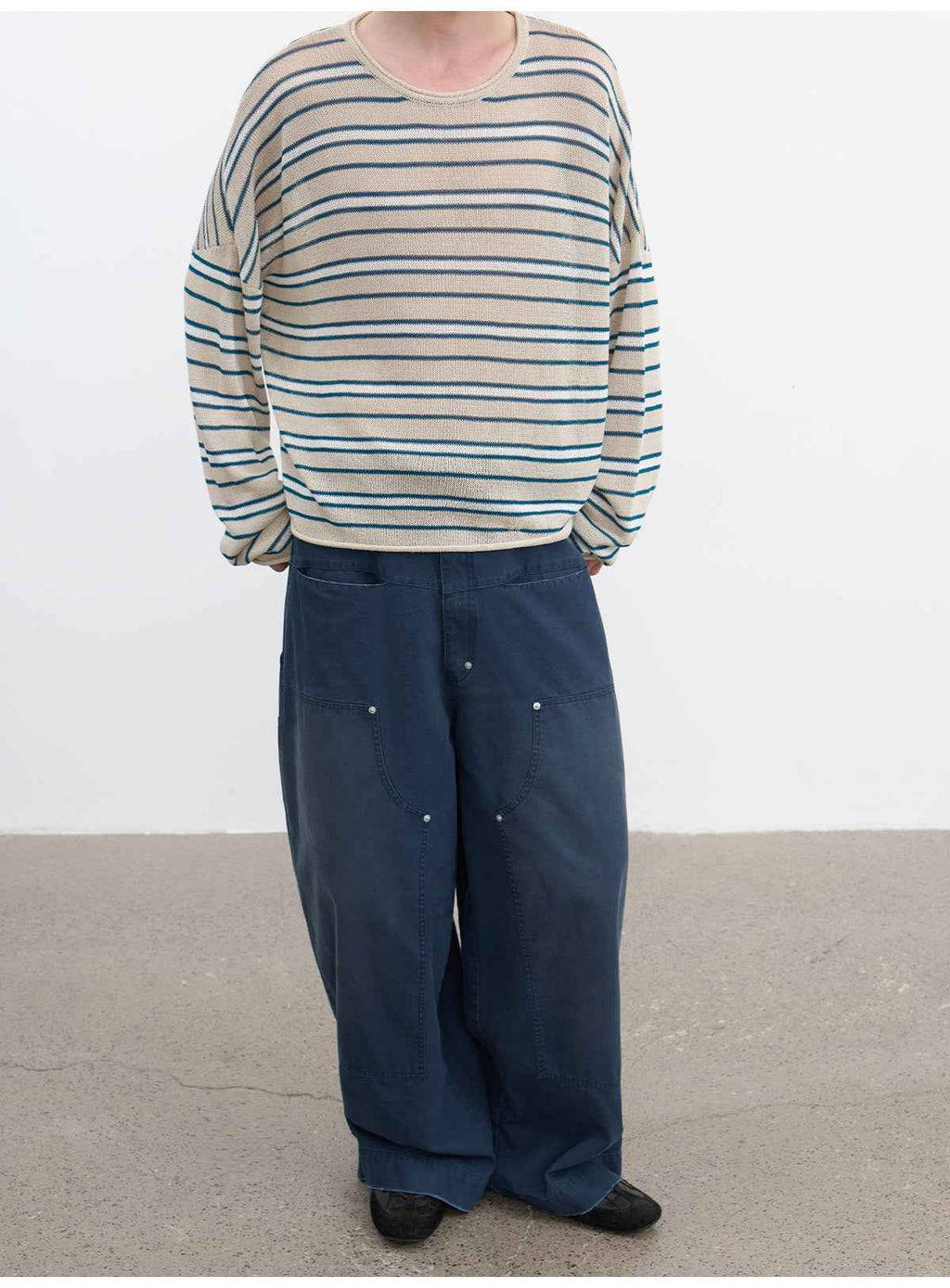 JCAESAR Front Patch Pocket Washed Blue Mud Denim Wide Leg Pants