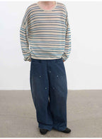 JCAESAR Front Patch Pocket Washed Blue Mud Denim Wide Leg Pants