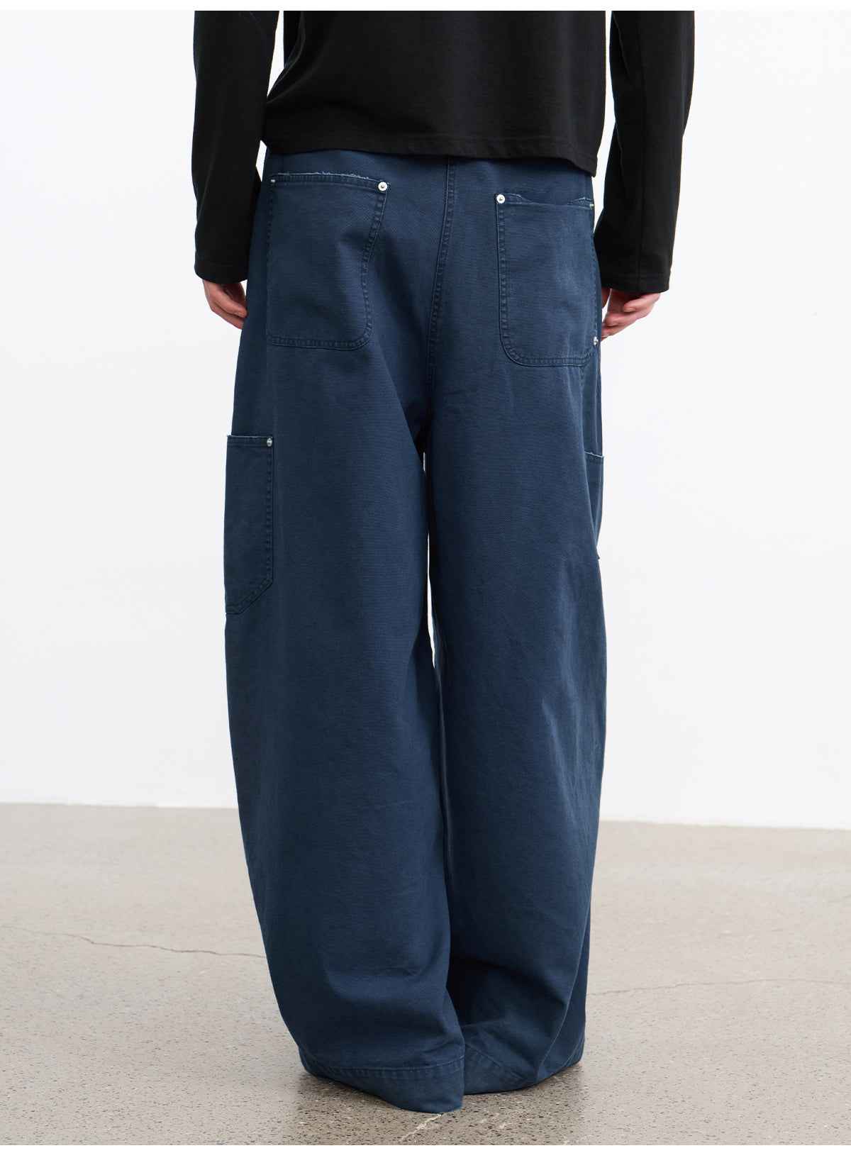 JCAESAR Front Patch Pocket Washed Blue Mud Denim Wide Leg Pants
