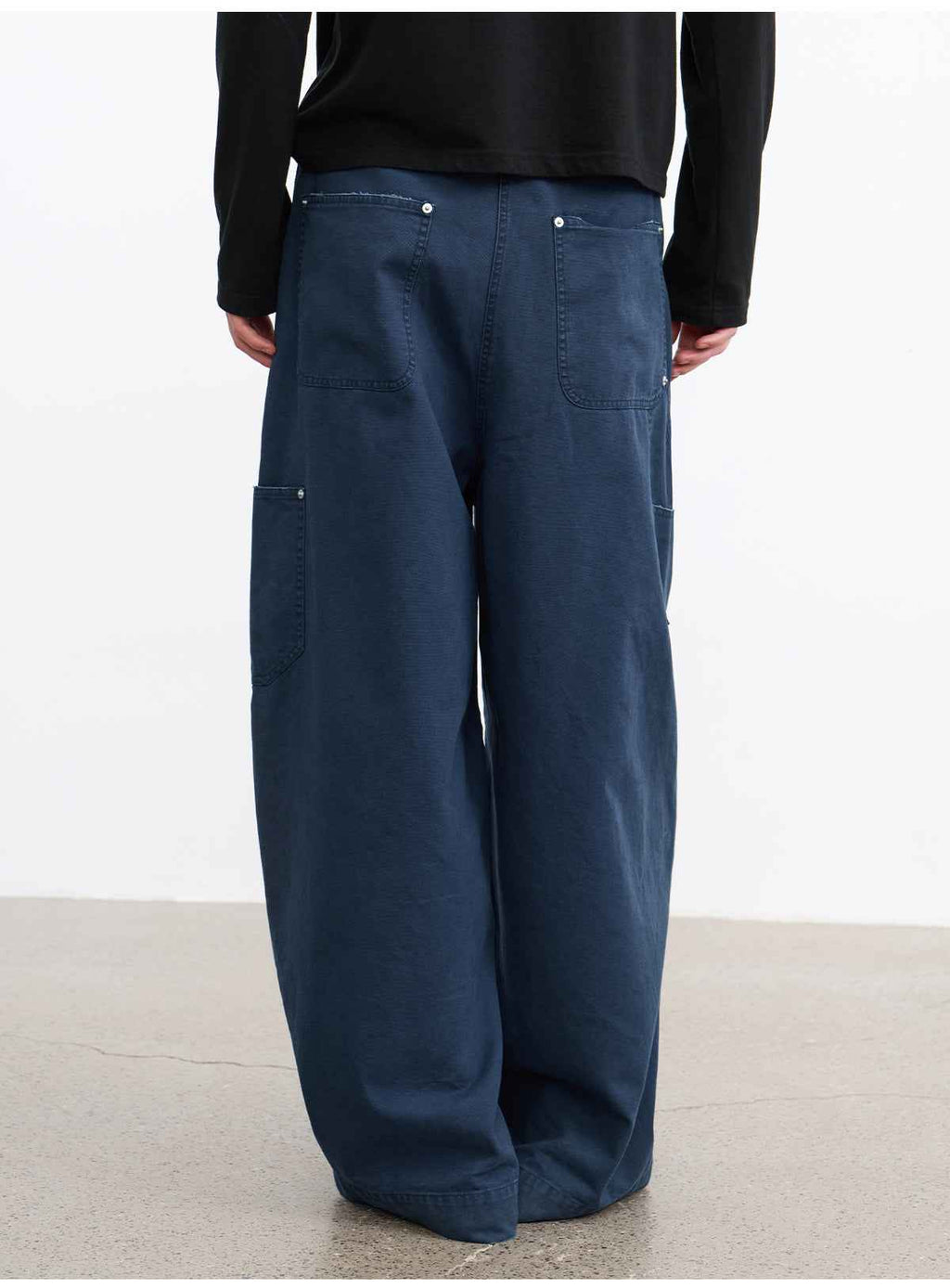 JCAESAR Front Patch Pocket Washed Blue Mud Denim Wide Leg Pants