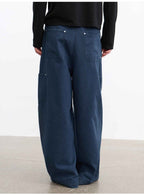JCAESAR Front Patch Pocket Washed Blue Mud Denim Wide Leg Pants