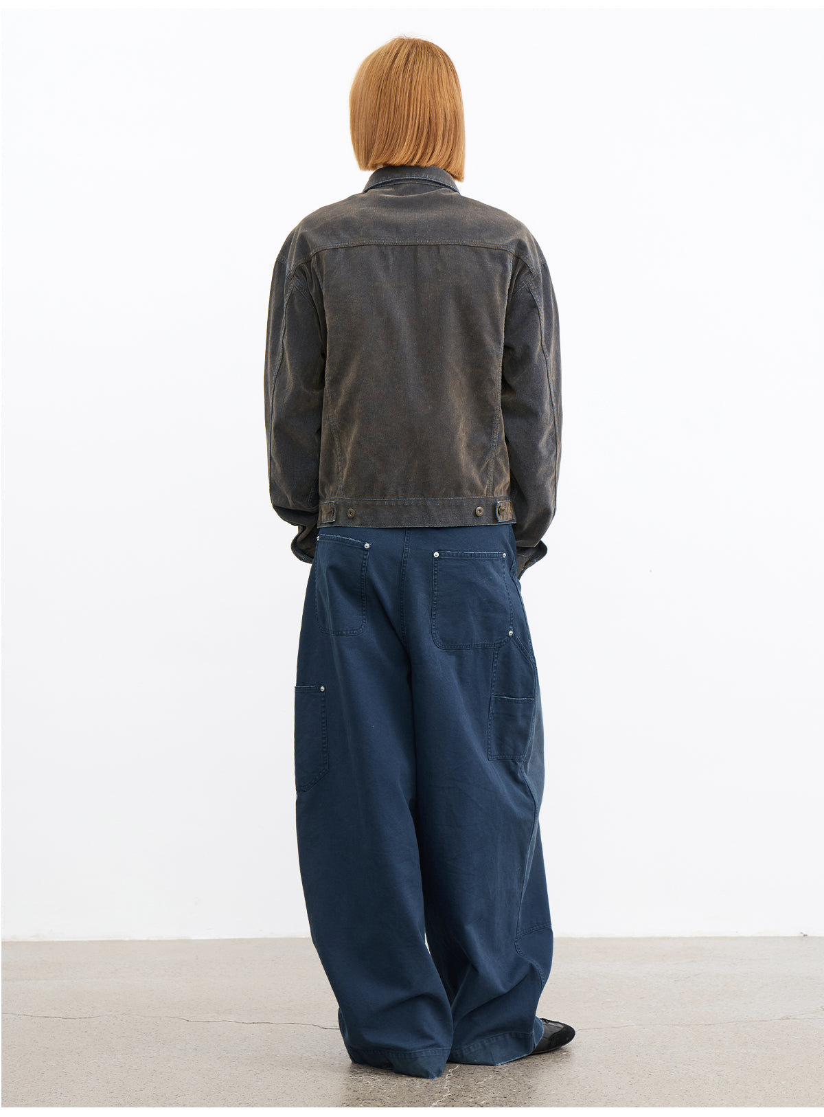 JCAESAR Front Patch Pocket Washed Blue Mud Denim Wide Leg Pants
