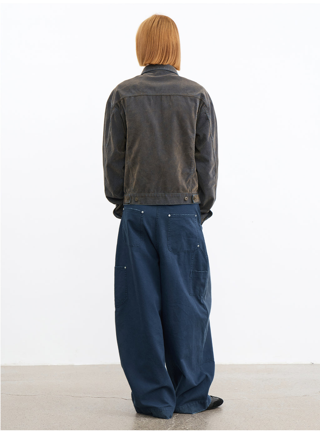 JCAESAR Front Patch Pocket Washed Blue Mud Denim Wide Leg Pants